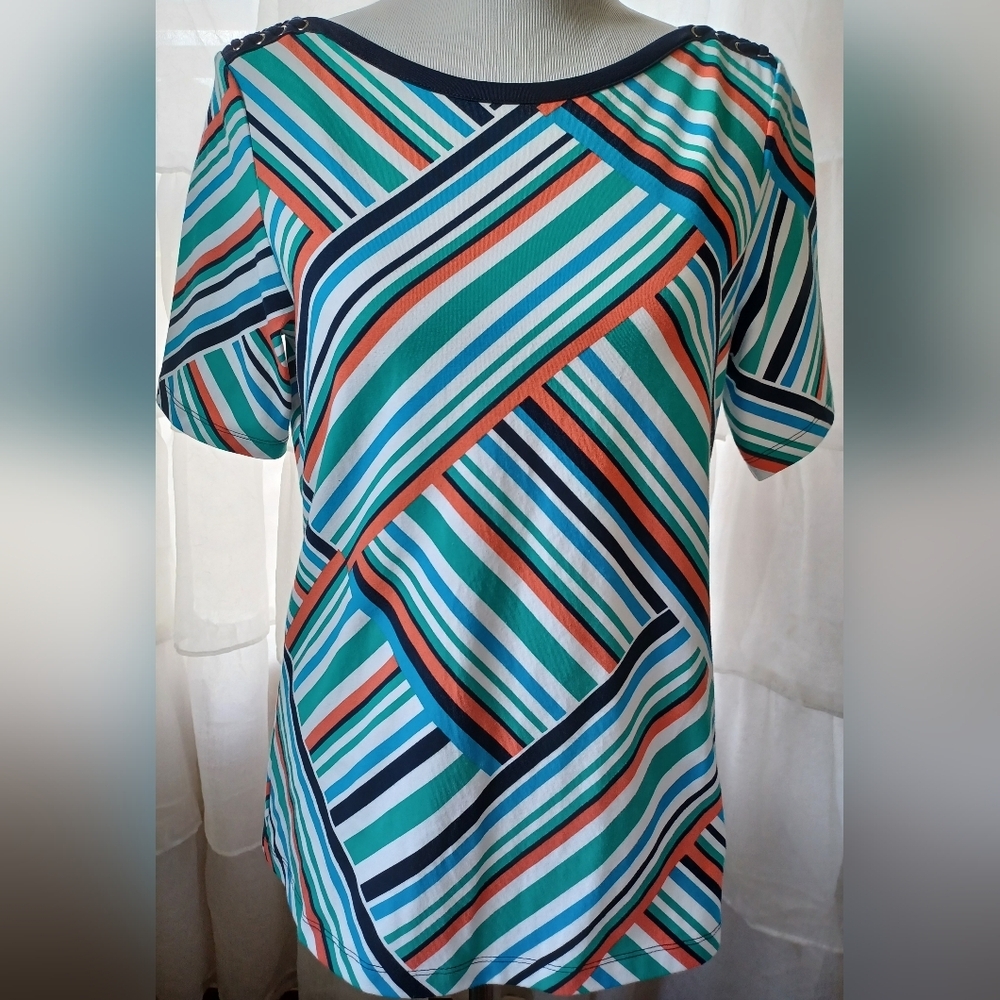Christopher & Banks Medium Petite Stripe Tee W/Shoulder Ties